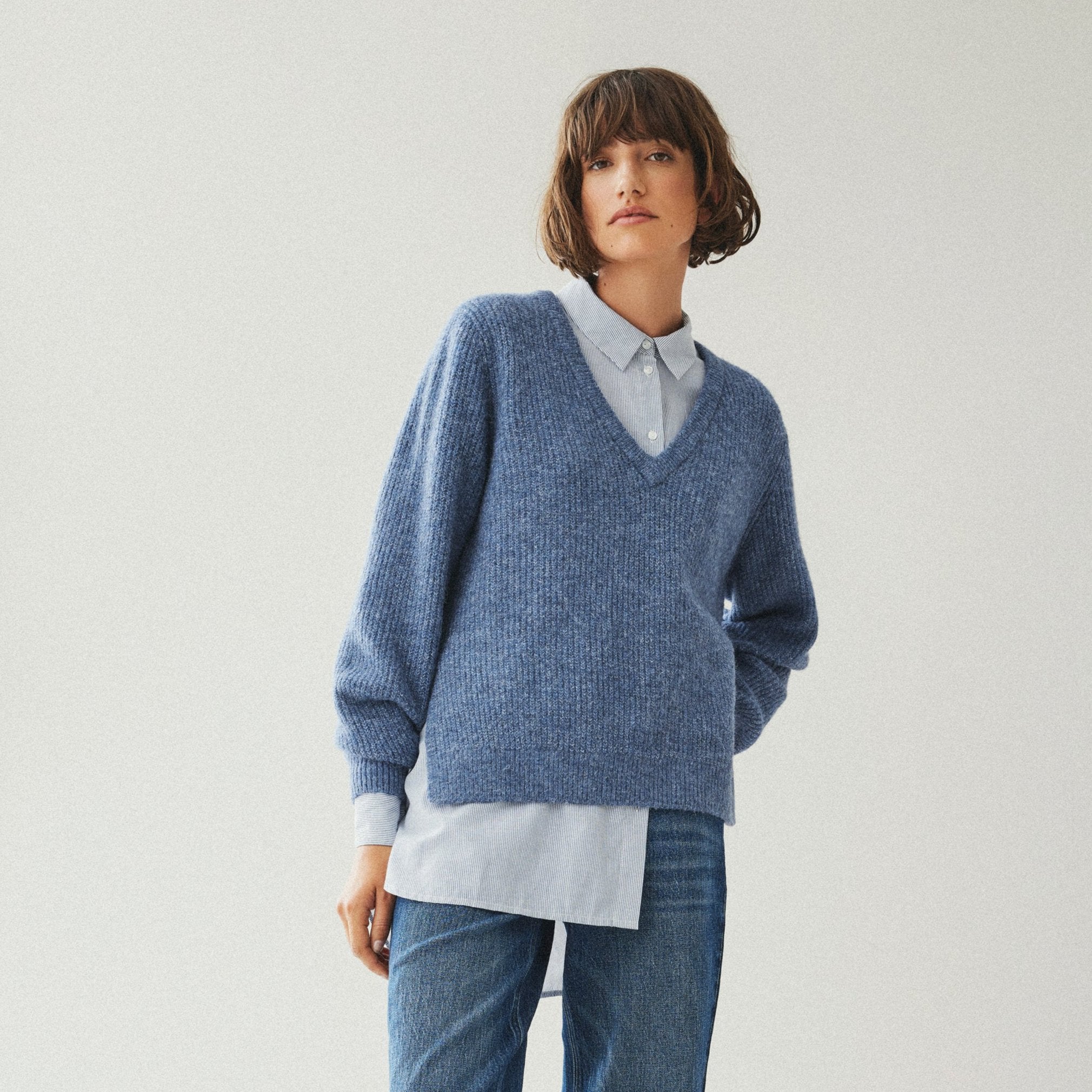 Vila  Vibeluna V-neck Rev L/S striktrøje - Bijou Blue