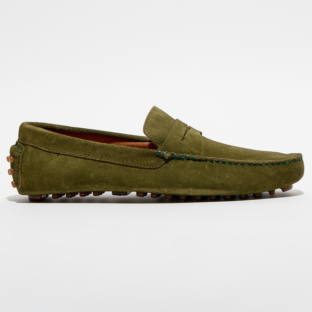 Comptoir GL Mocassins en Velours de Cuir Diego vert chiné