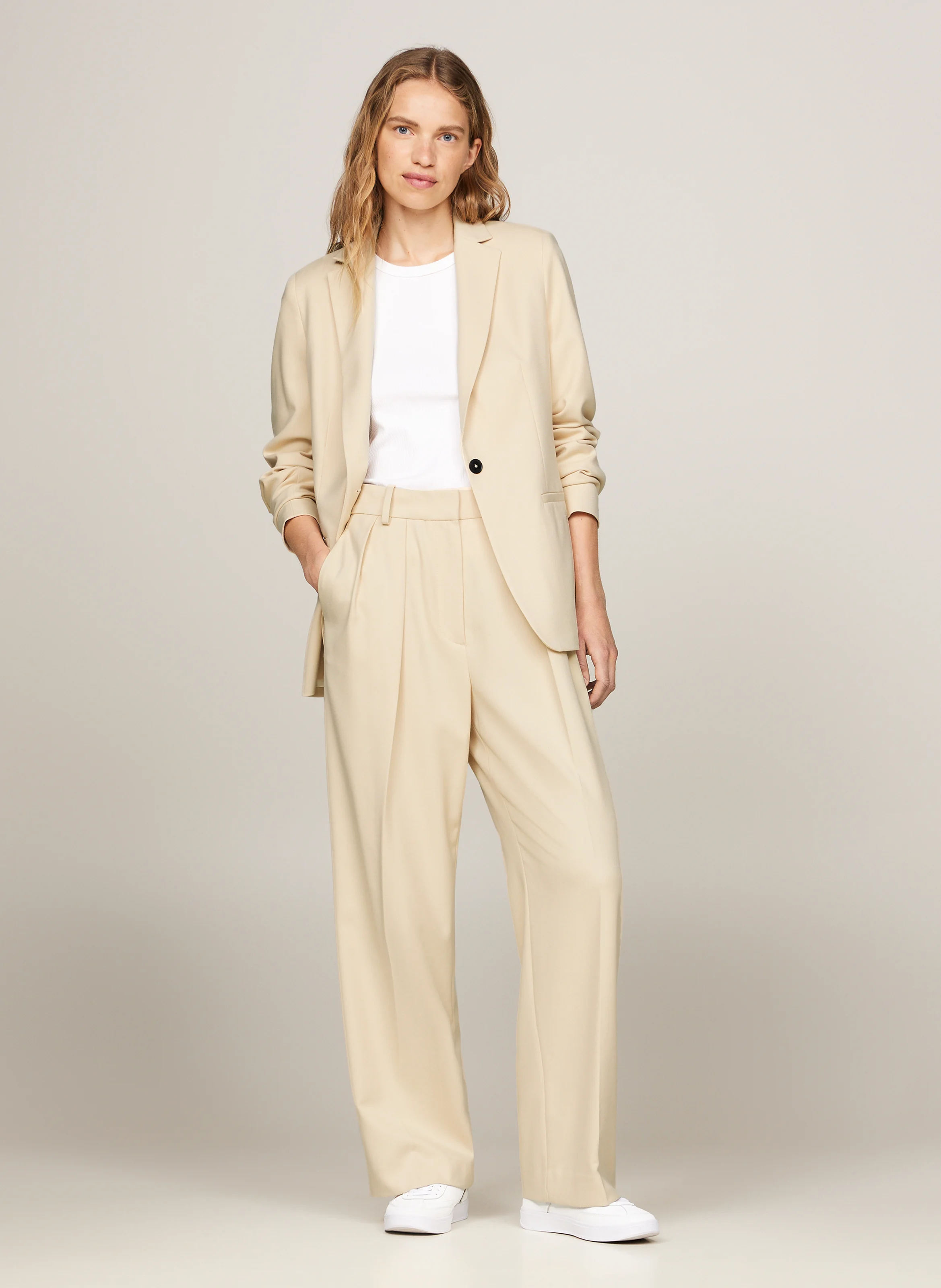 Pantalon large en polyester recyclé mélangé | Beige