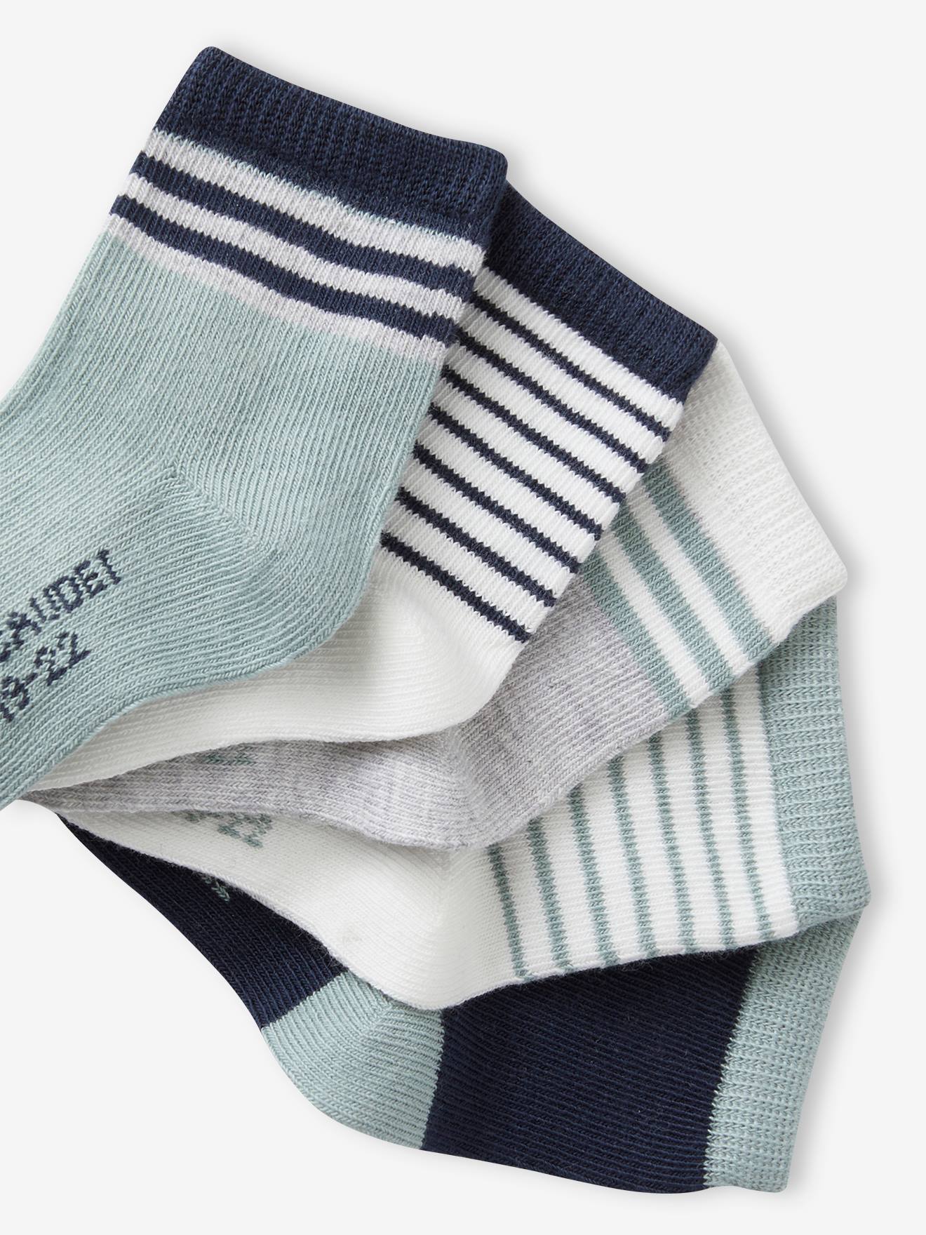 Pacote com 5 pares de meias listradas para bebê menino, azul-acinzentado.