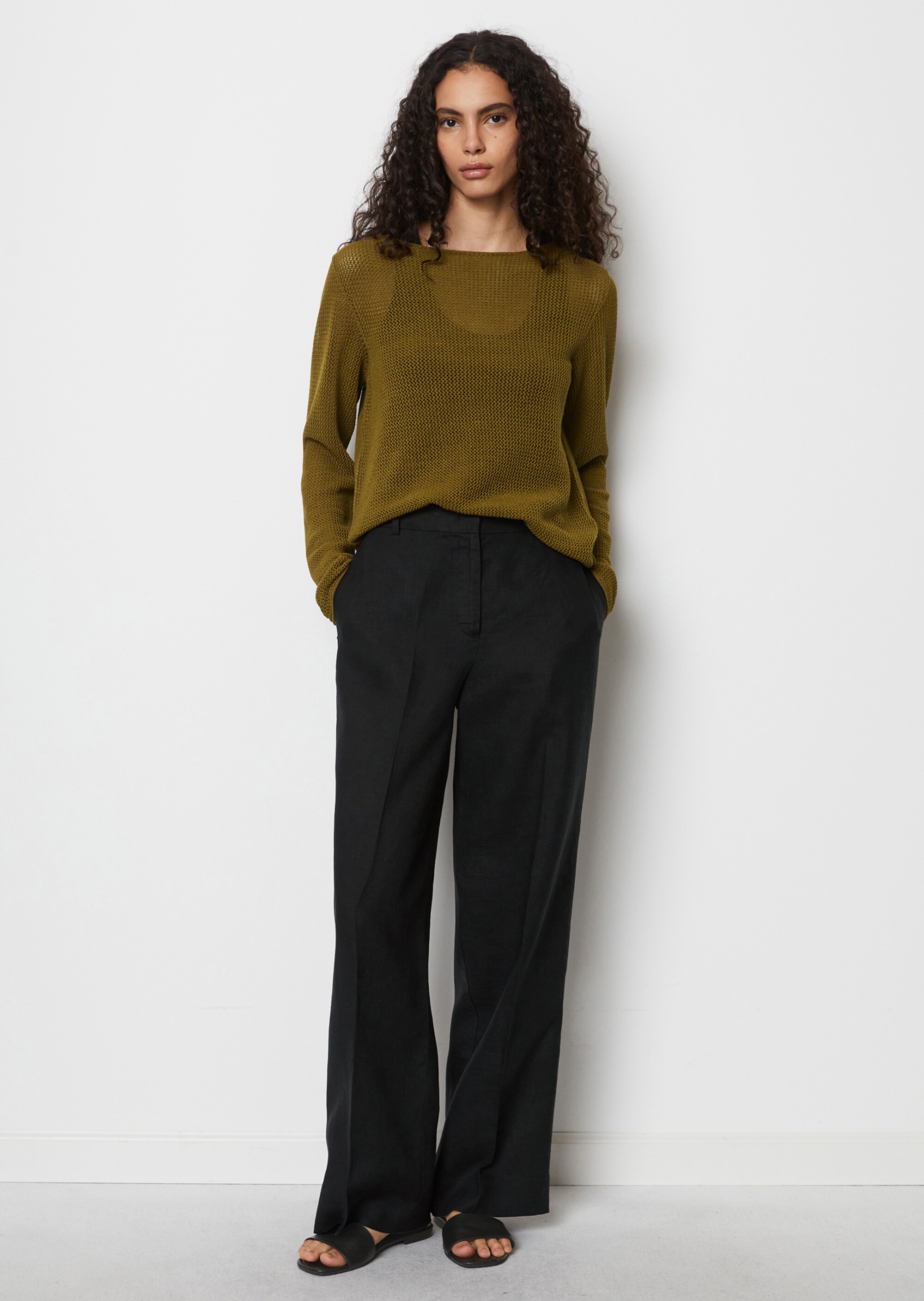 Netzpullover regularaus Leinen-Baumwolle-Mix