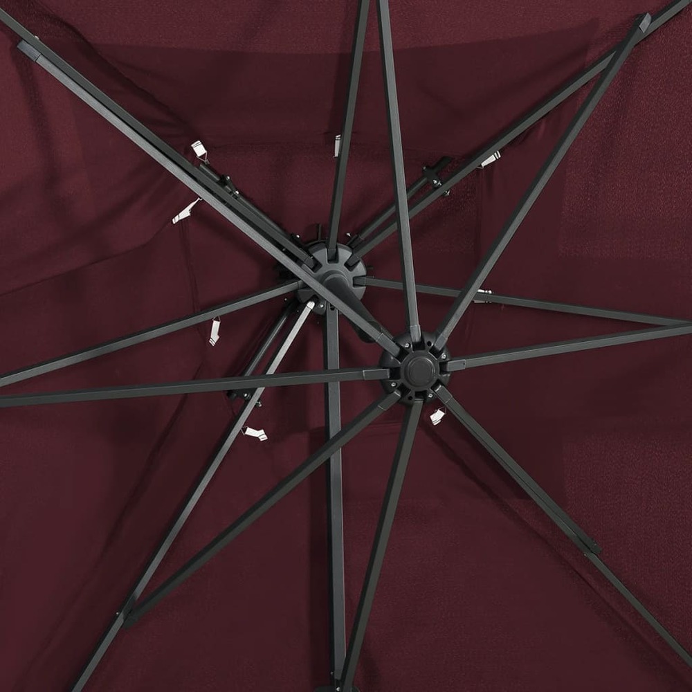 Parasol déporté à double toit 250 x 250 cm rouge bordeaux