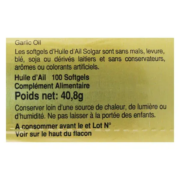 Óleo de alho Solgar 100 cápsulas gelatinosas