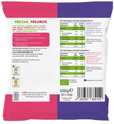 Freche Freunde Bio Hafer-Mini-Mix Apfel & Erdbeere und Apfel & schwarze Johannisbeere