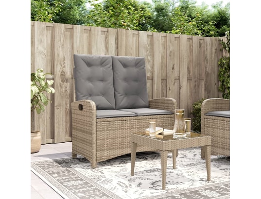 VIDAXL - Banc de jardin Banc inclinable de jardin avec coussins beige résine tressée