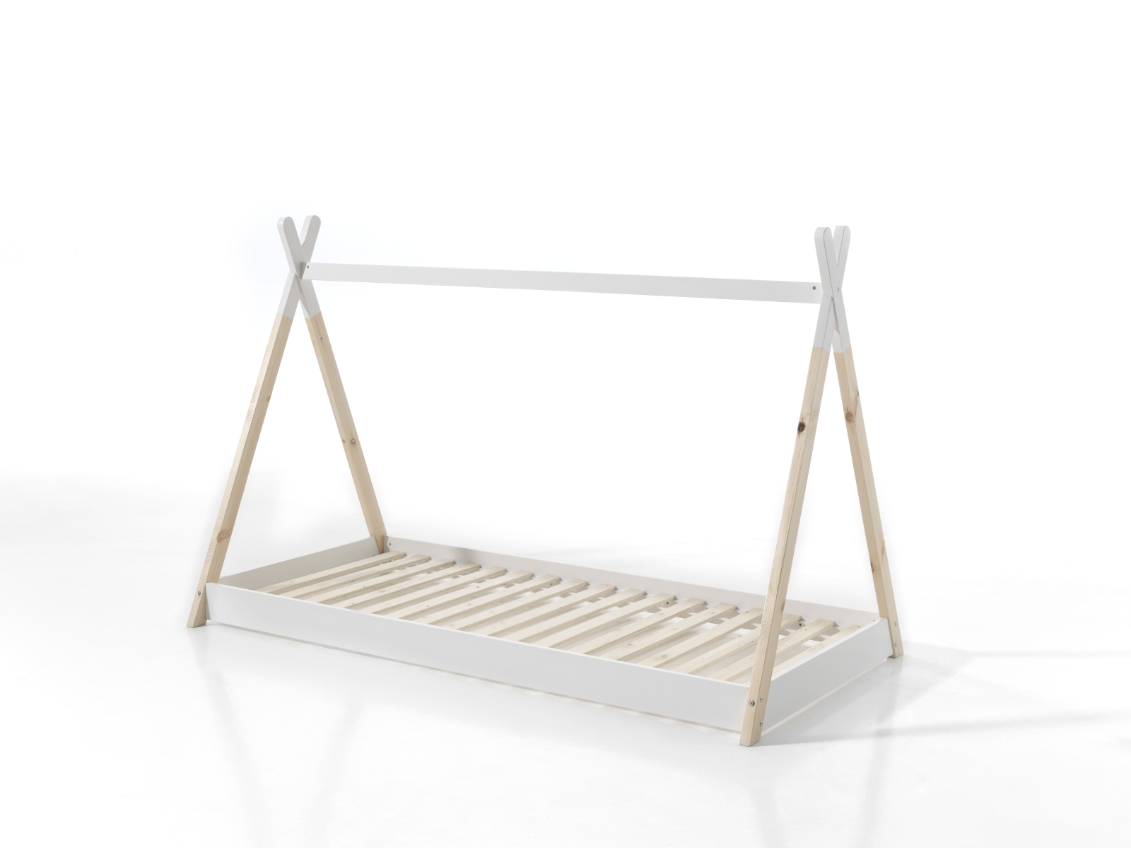 Tipi-Zelt Bett - weiß-natur - Kiefer massiv - 90x200 cm
