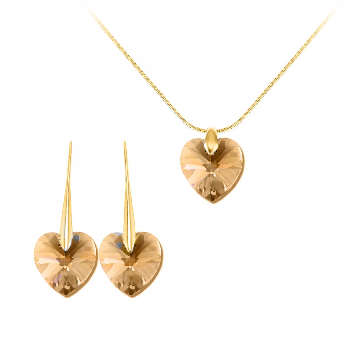 Parure collier et boucles d'oreilles coeurs SC Crystal orneés de Cristaux scintillants