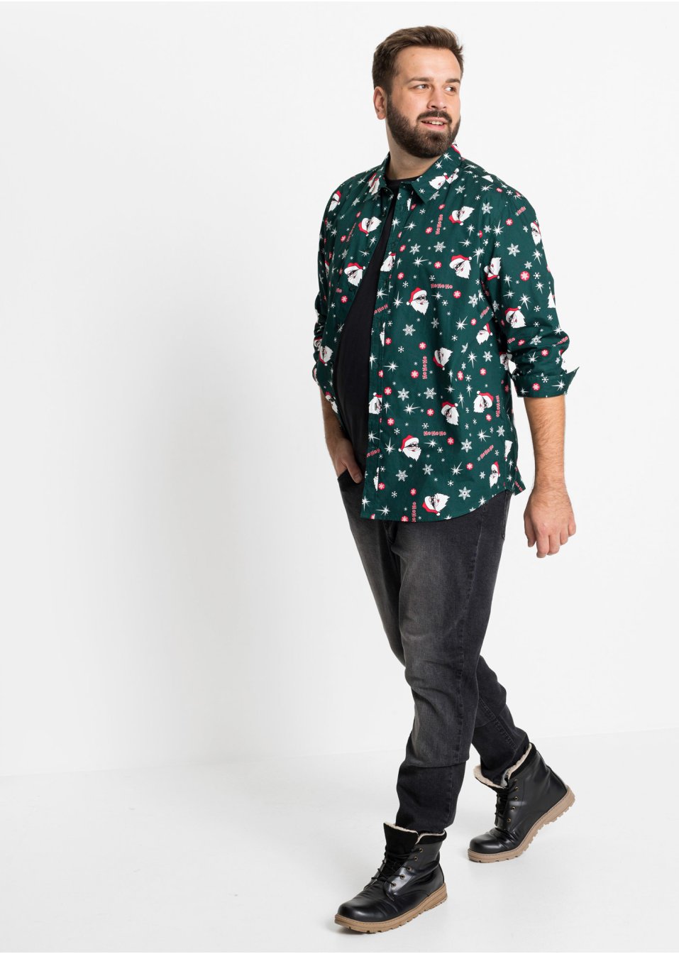 Chemise manches longues avec imprimé de Noël, Slim Fit