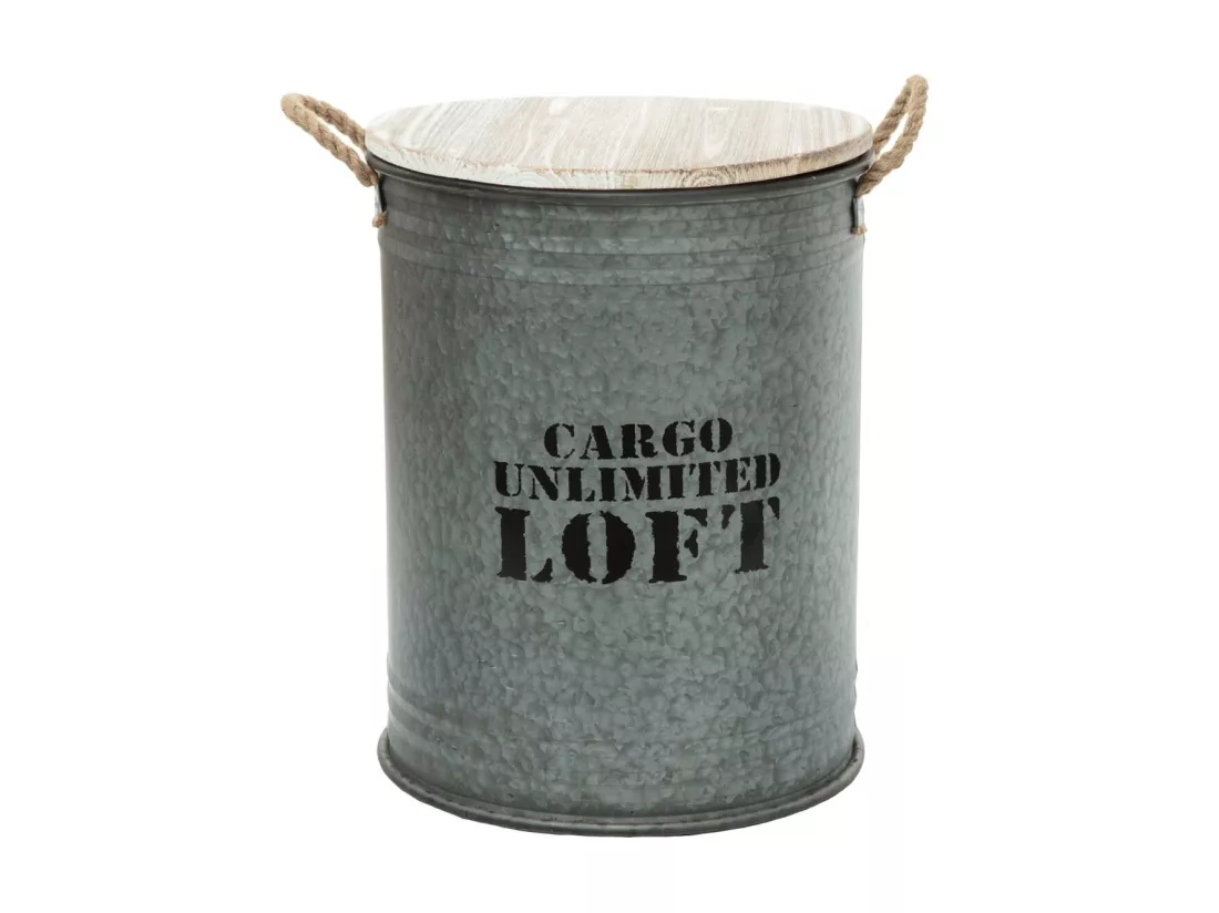 Lot de 3 Coffres Bidon en métal Gris alu Loft rétro factory