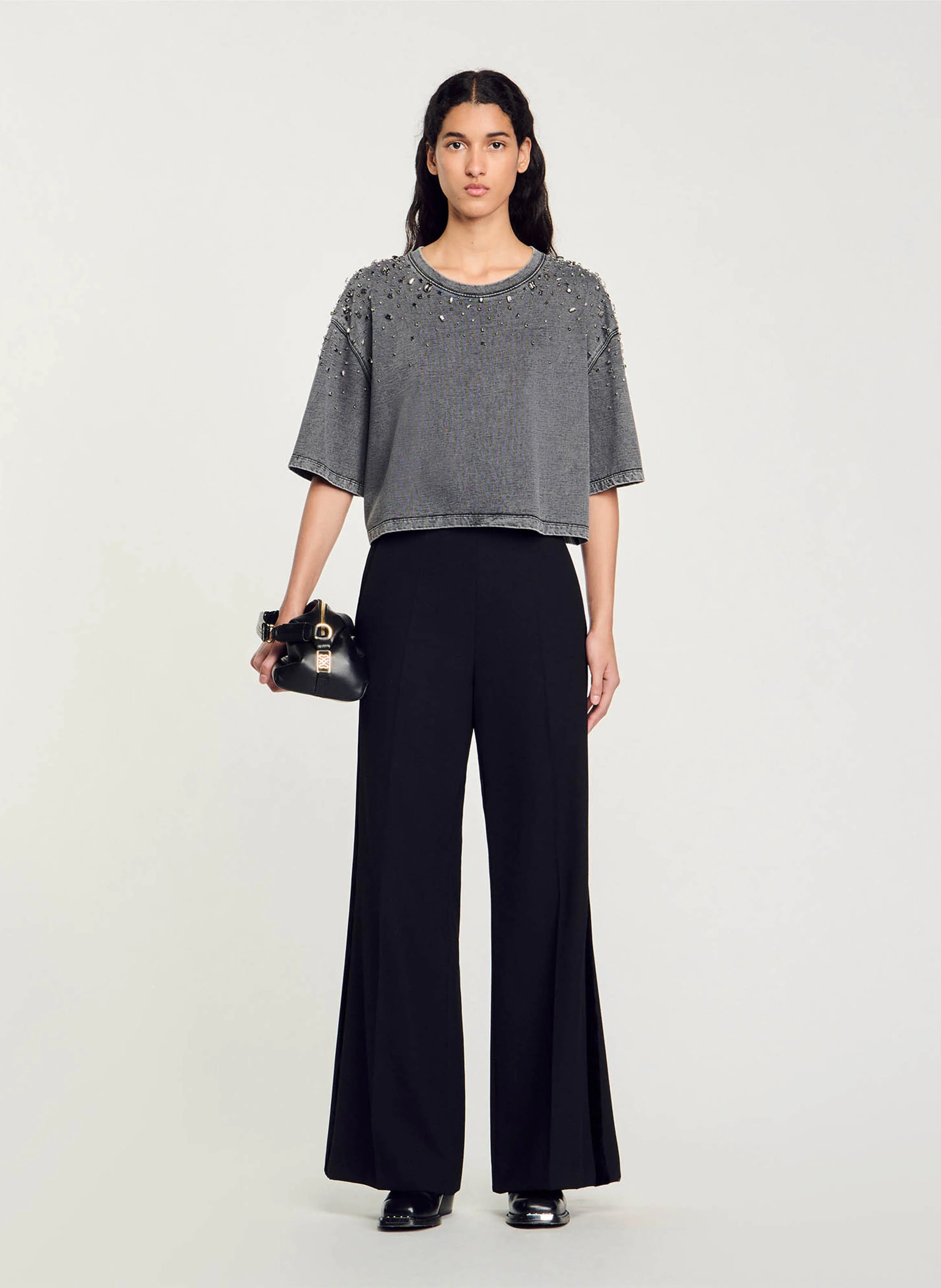 Tee-shirt droit col rond en coton | Gris