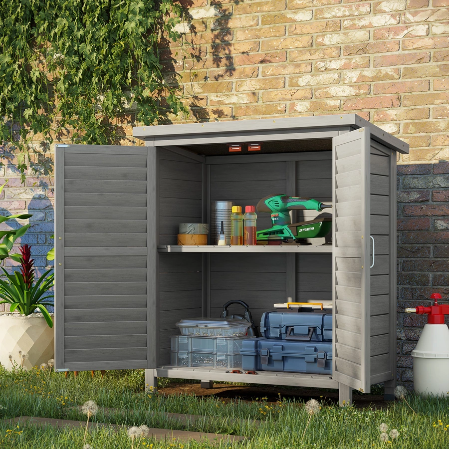 Outsunny Geräteschrank mit Lamellentüren grau