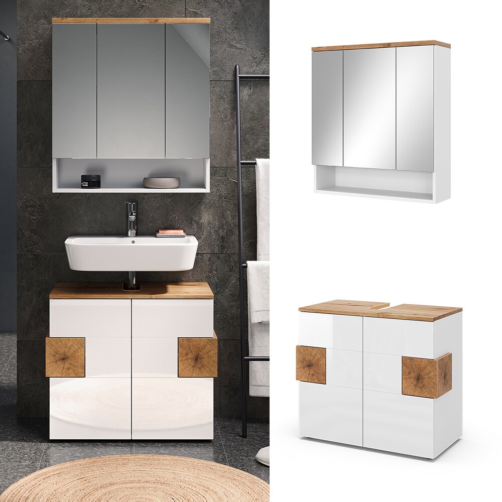 Vicco Badmöbel-Set Badezimmer-Möbel Bad-Schrank Eden Weiß Artisan modern Badezimmerschrank Waschbeckenunterschrank Spiegelschrank Schranktür Schrankfach