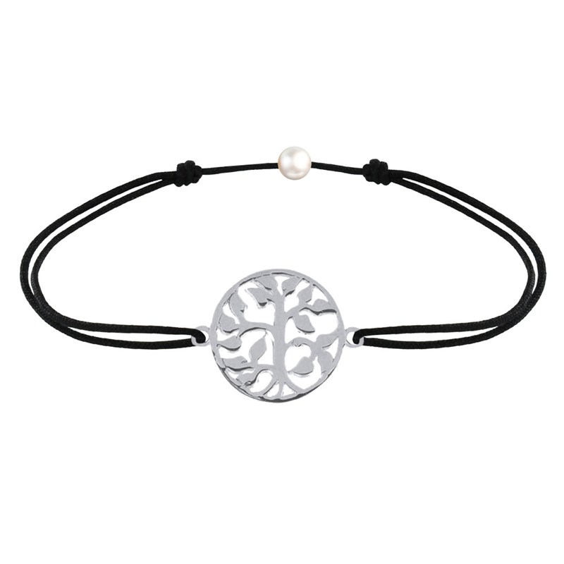 Bracelet Lien Arbre de Vie Argent - Noir