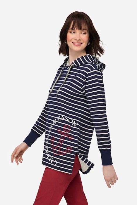 Hoodie, Ringel Sweater, Anker Print, Langarm