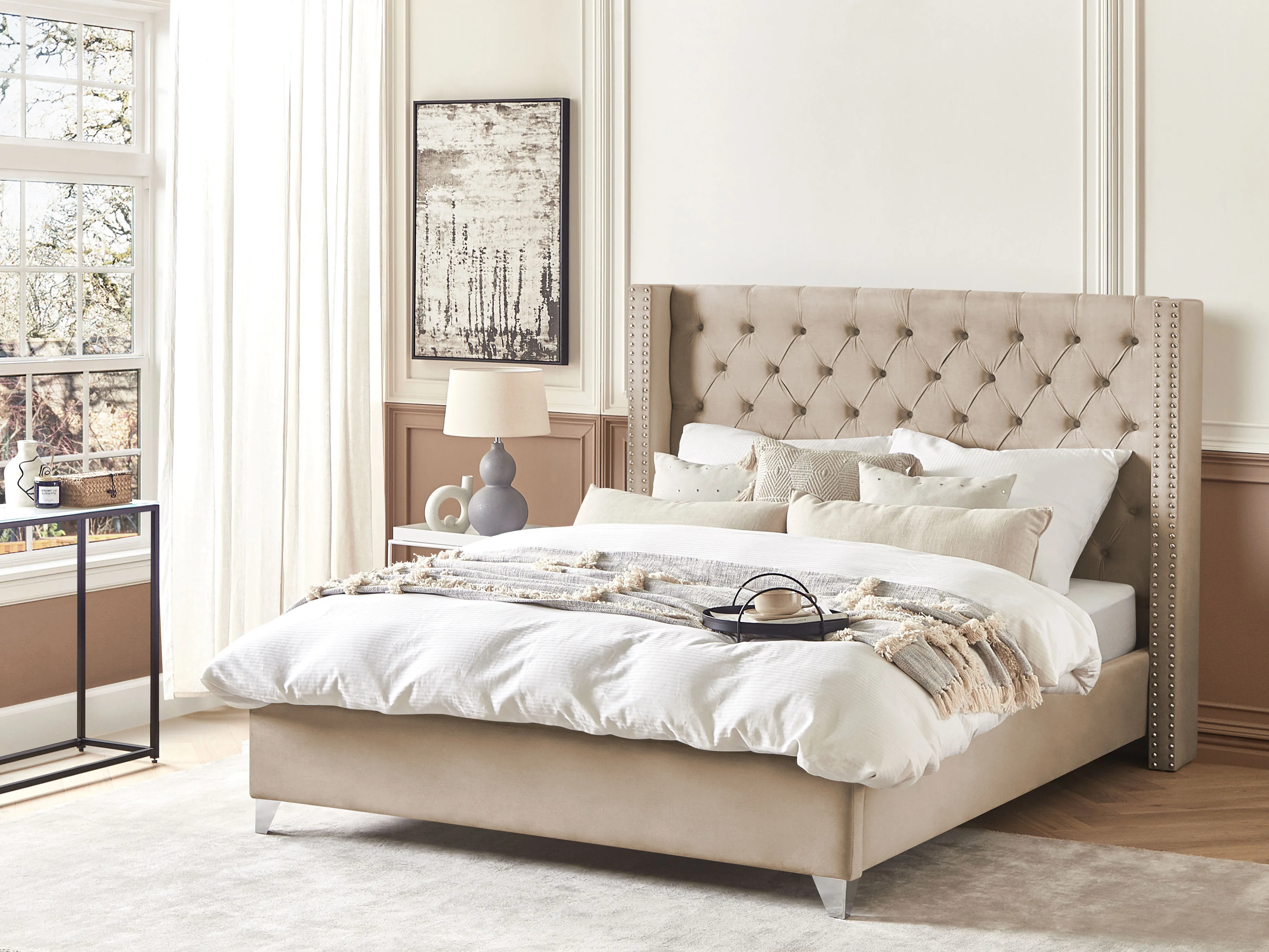 Bed Fluweel LUBBON 180 x 200 cm Beige