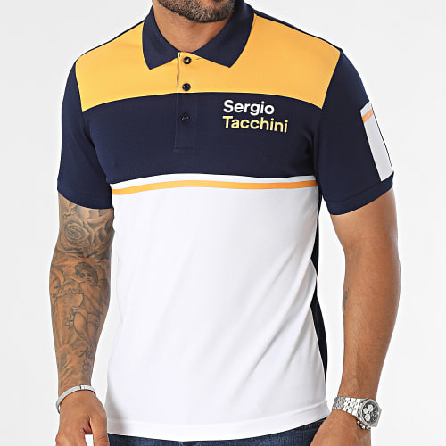 Polo Manches Courtes Text Blanc Bleu Marine