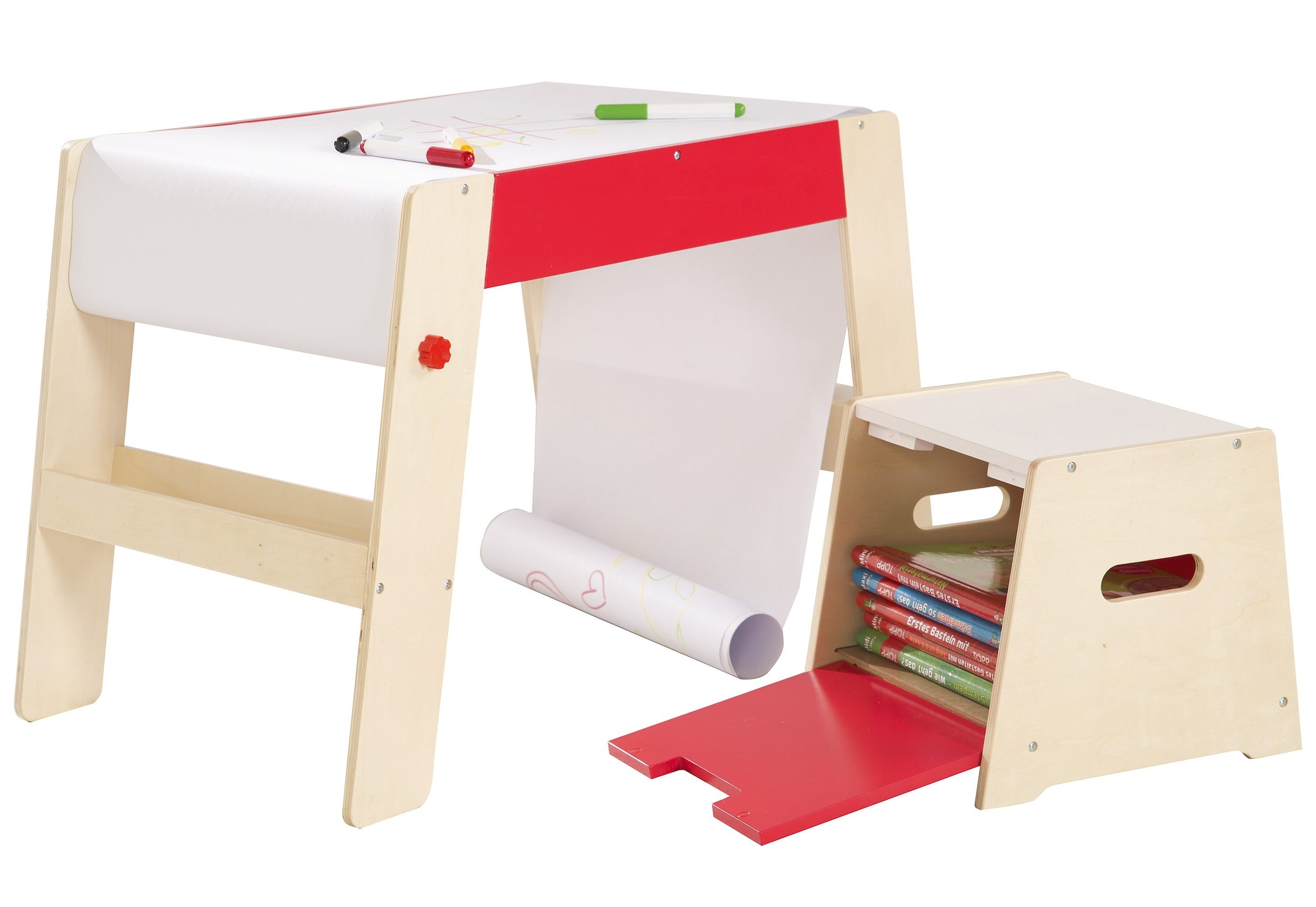 roba® Malvorlage »Maltisch-Hockerkombination, natur/rot«
