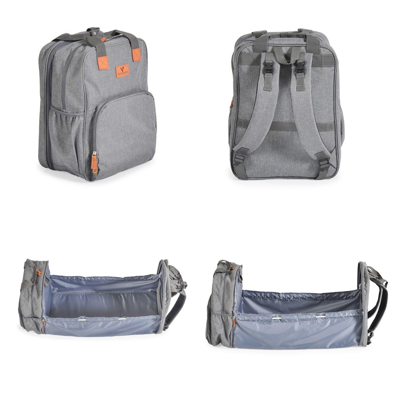 Cangaroo Kinderwagentasche Liana 2 in 1 Rucksack Babybett Reißverschluss Clips grau
