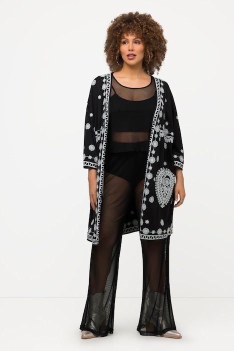 Jacke, Stickereien, Oversized, offene Form, 3/4-Arm