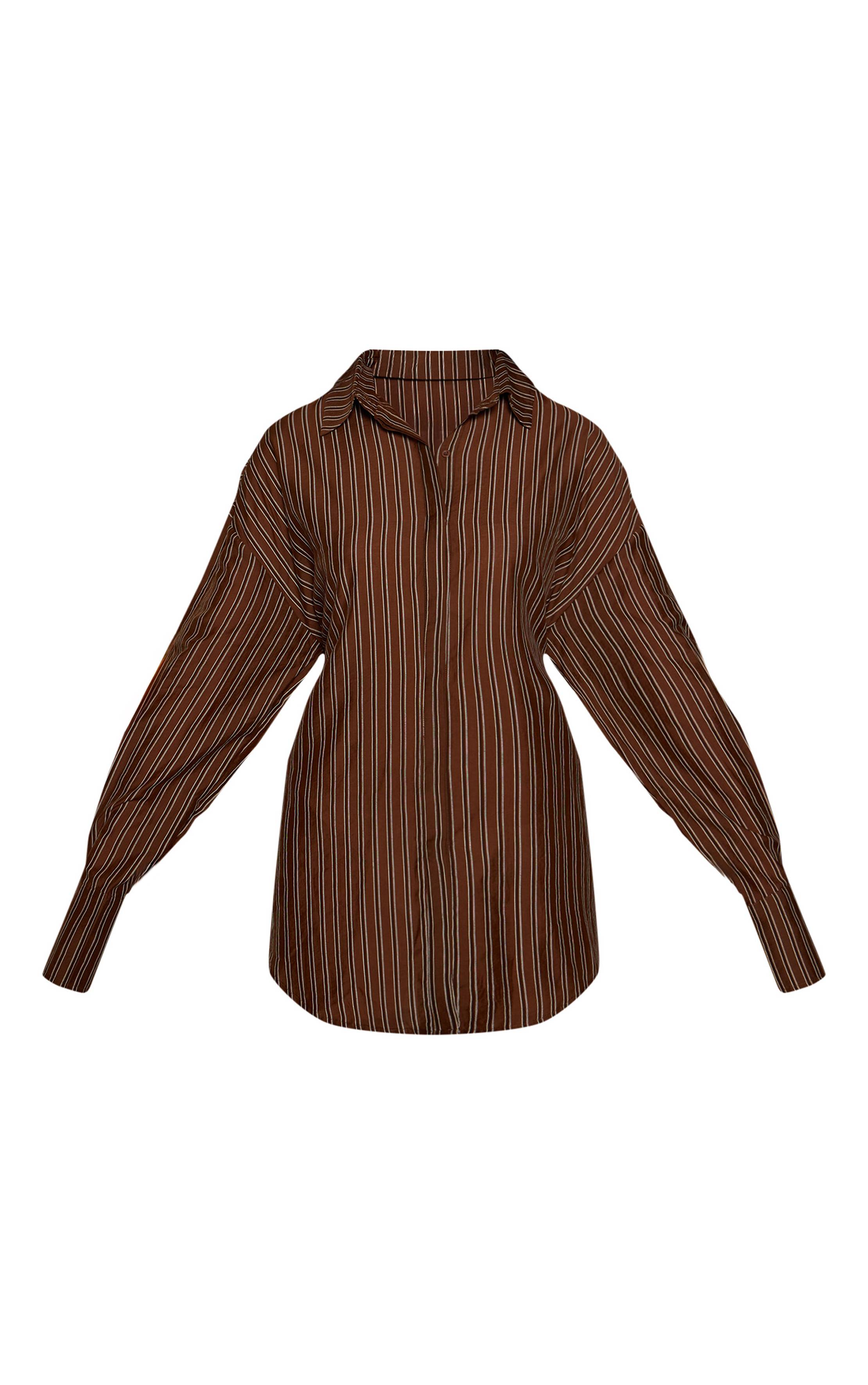 Marron Robe Chemise Courte À Rayures Avec Lien Au Dos