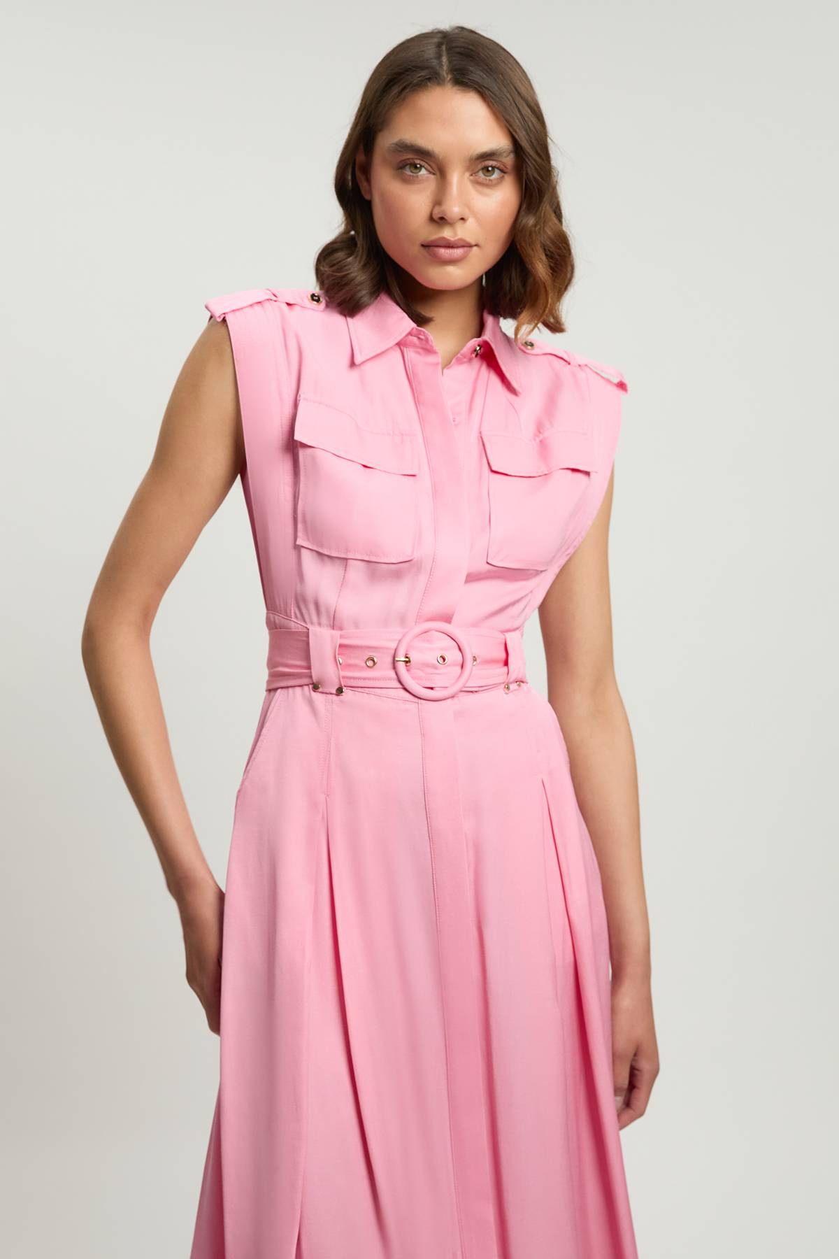 KarenMillen Robe maxi sans manches en lin premium tissé en sergé