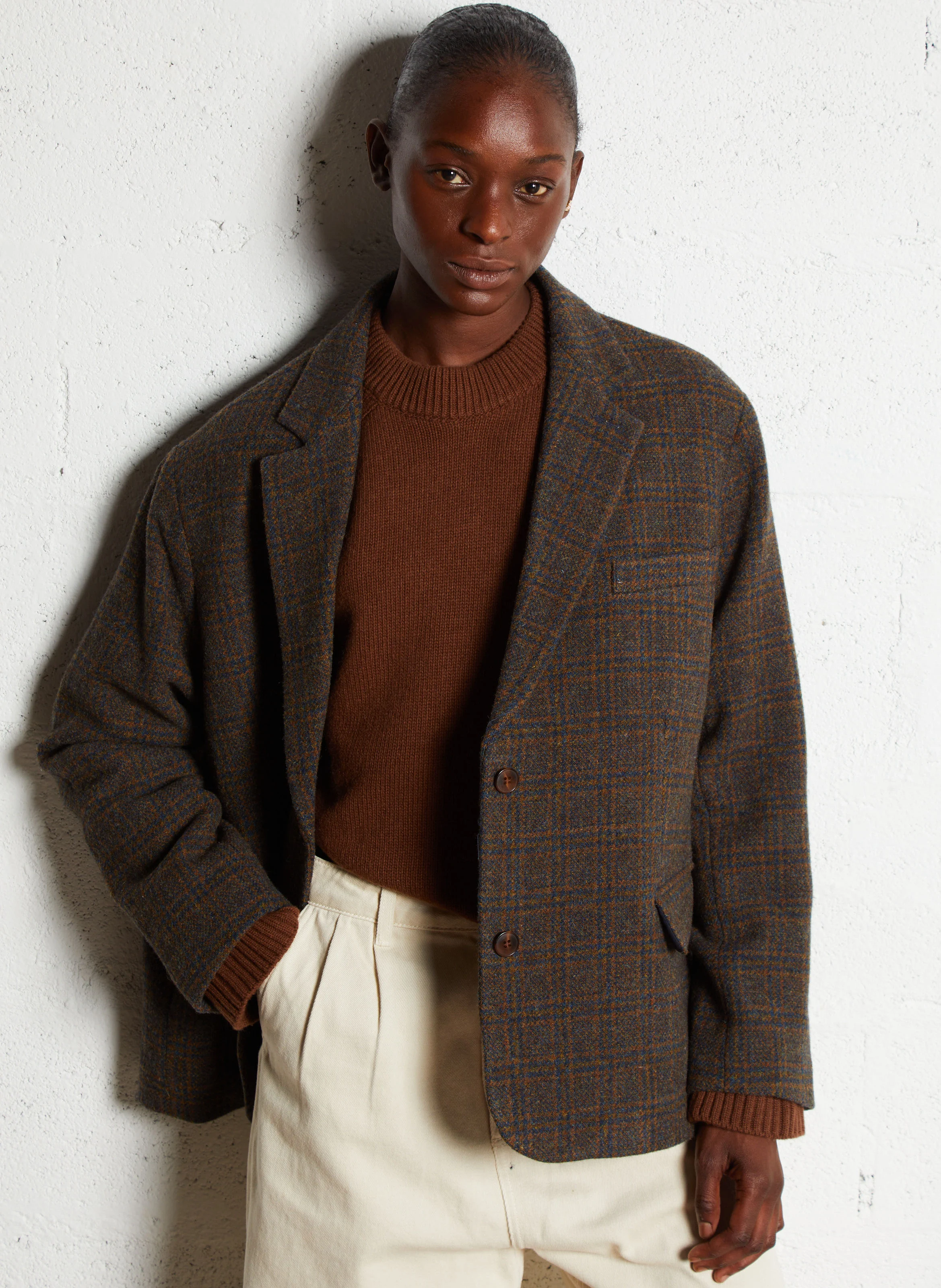 LONDON - Blazer ample en coton et lin mélangé | Bleu
