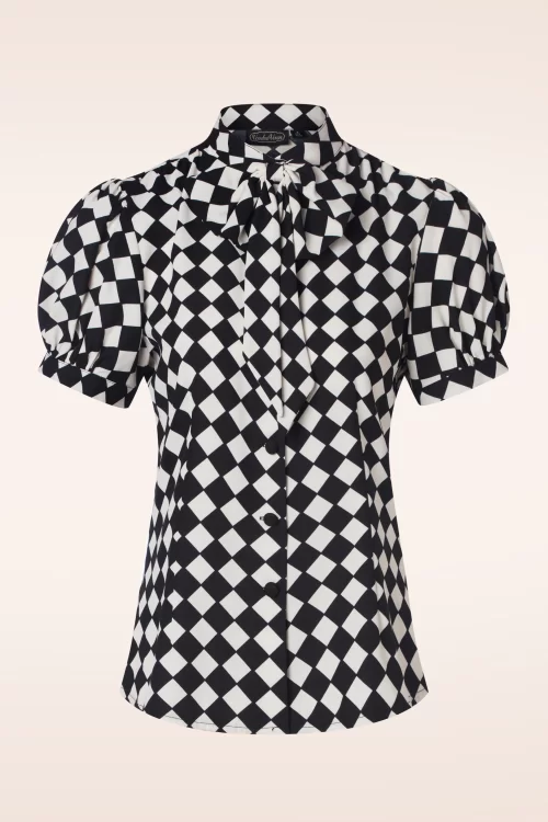 Vixen Harlequin blouse in zwart en wit