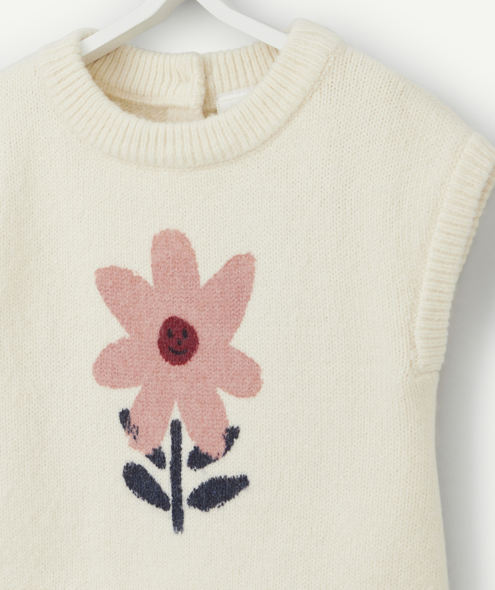 PULL SANS MANCHES BÉBÉ FILLE ÉCRU AVEC MARGUERITE