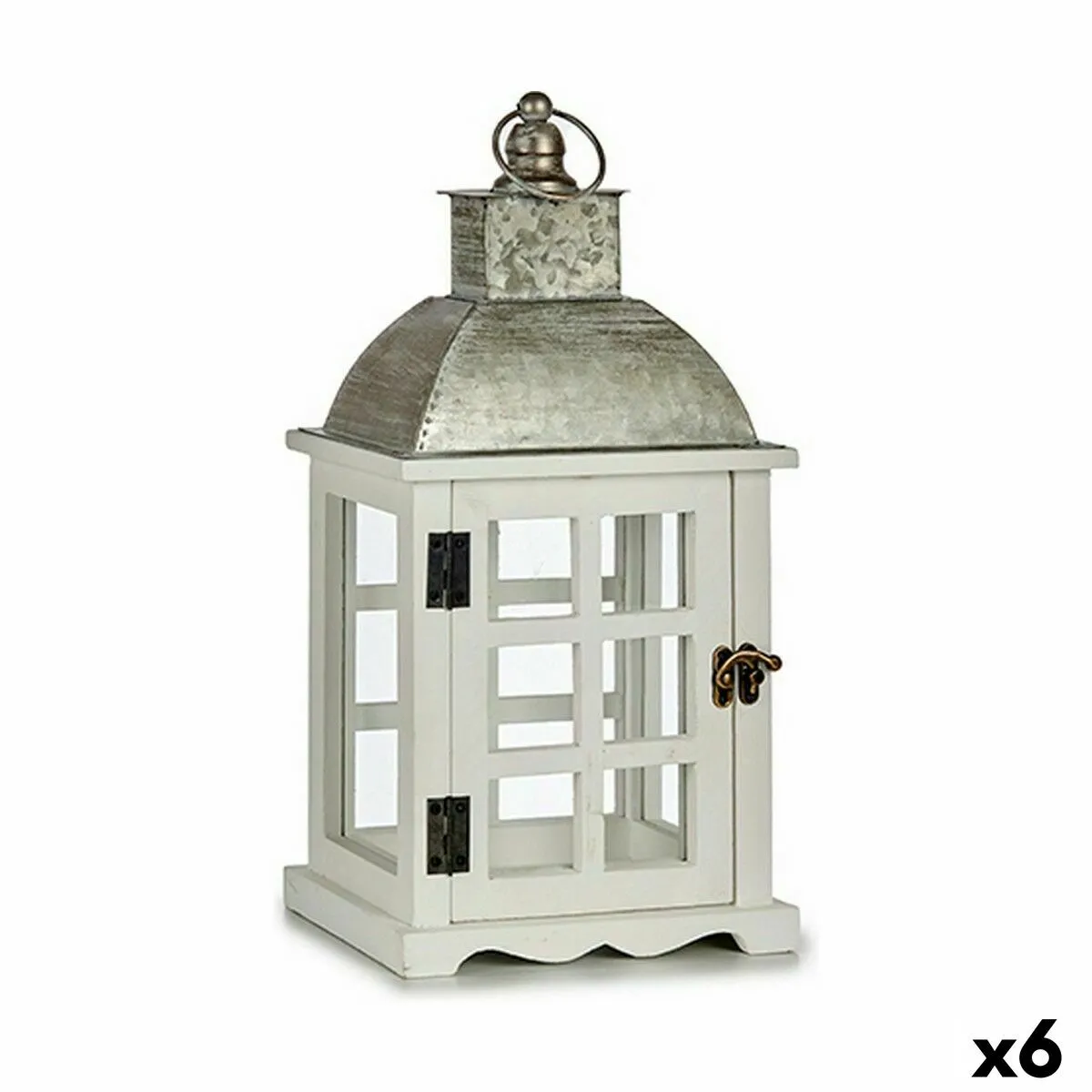 Gift Decor Lanterne en métal et bois - Argenté (6 unités)
