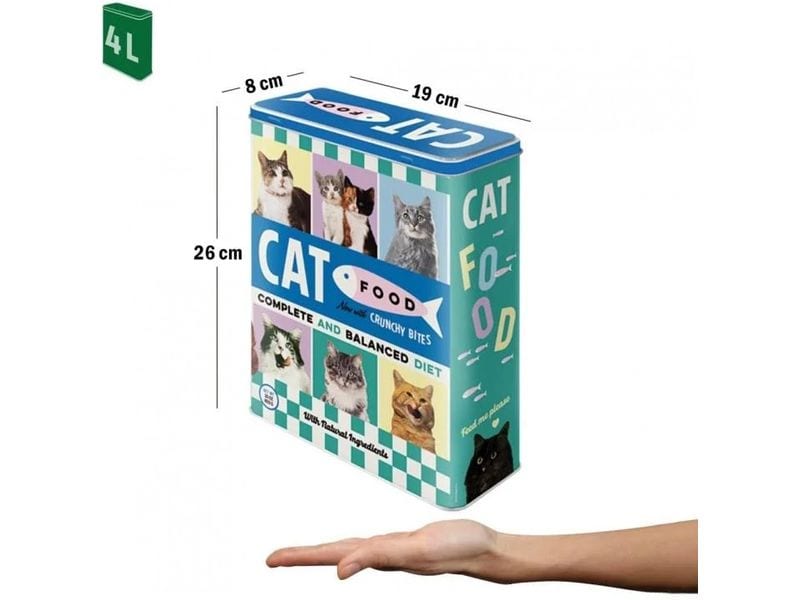 Nostalgic Art Vorratsdose Cat Food 4 l, Blau/Weiss Nostalgische Blechdose für Katzenfutter in XL-Grösse