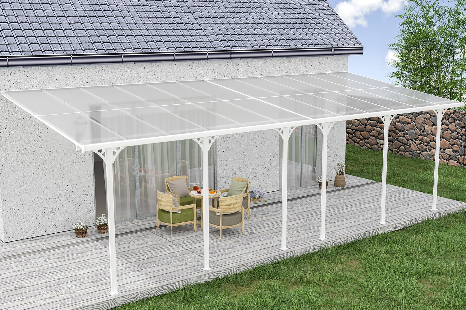 Aangebouwde pergola/carport 24m² KLEO 800L300 aluminium wit