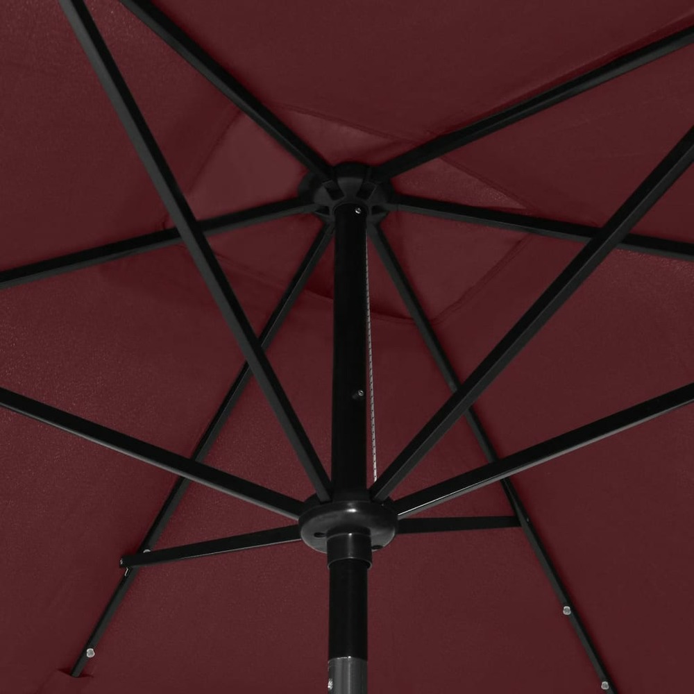 Parasol avec led et mât en acier 2 x 3 m rouge bordeaux