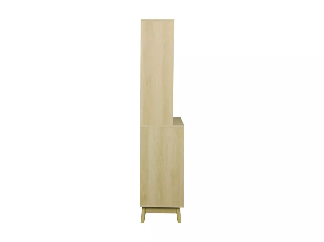 Buffet de cuisine LINEAR décor bois 4 portes 3 tiroirs 110 cm. Naturel. pieds en bois de pain revêtement papier