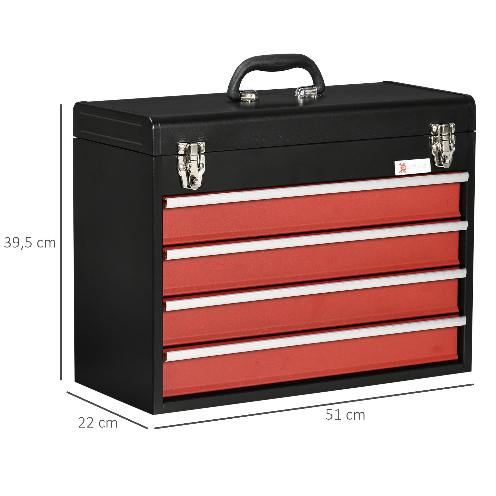 DURHAND Werkzeugkiste mit 4 Schubladen schwarz, rot 51L x 22B x 39,5H cm
