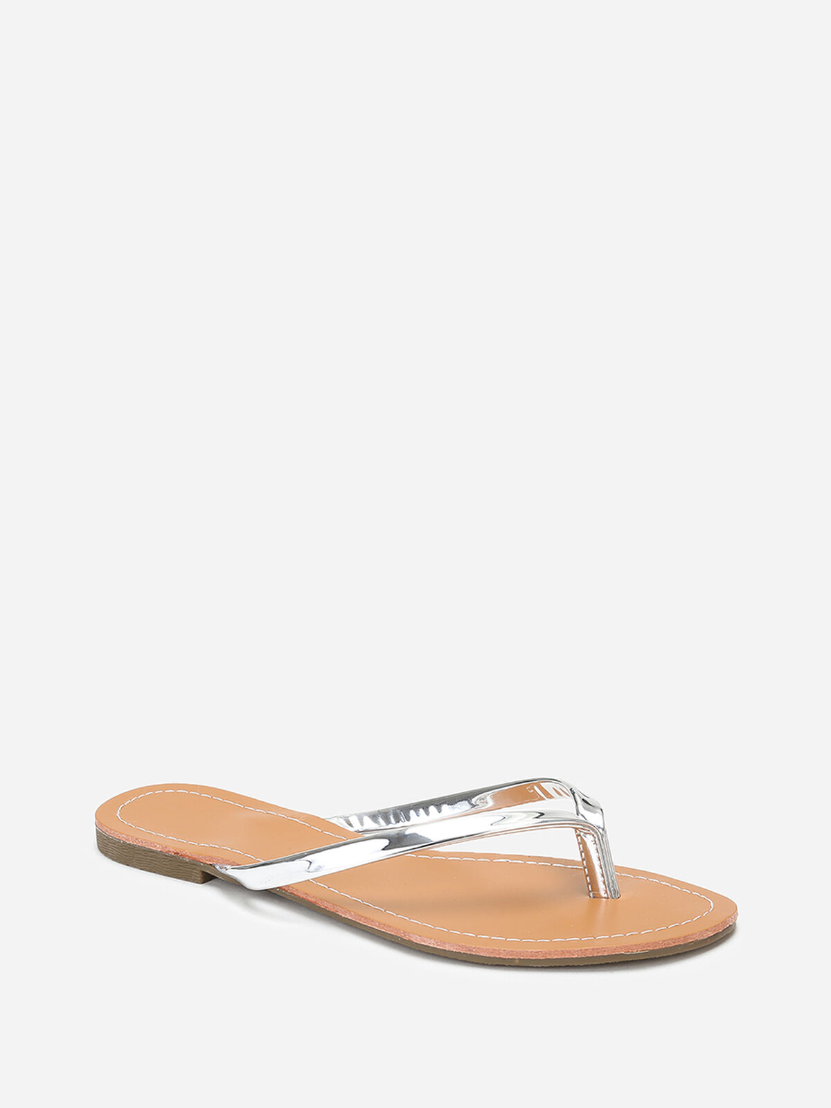 Tongs à bride vernie- Argenté