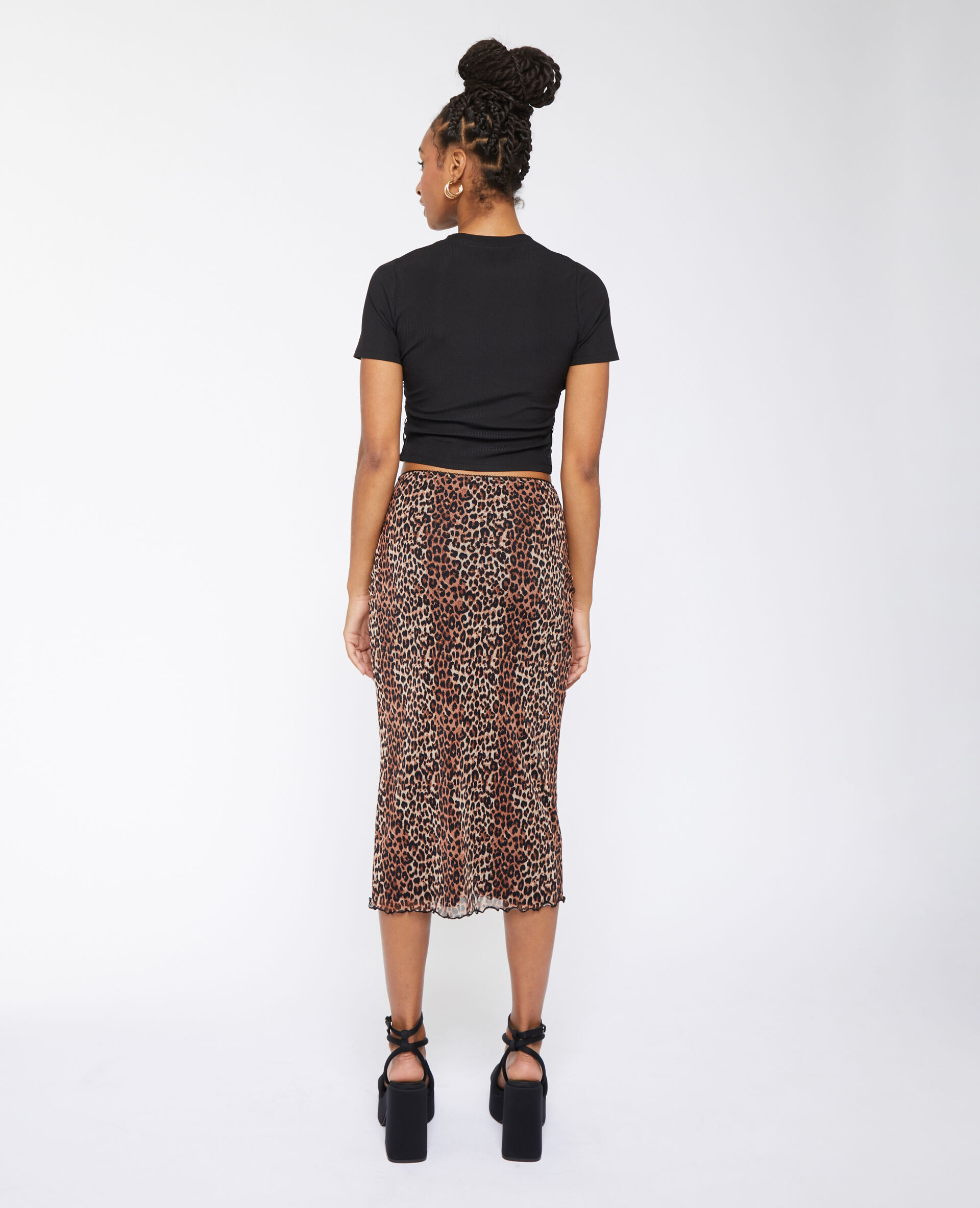 Jupe midi en tulle motif léopard - Beige