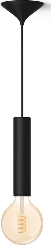 Philips Bundel: Zwarte Large Pendellamp Koord - 3D Geprint Voor Filamentlampen + Warm Tot Koelwit Licht  G125 Globe Filamentlamp