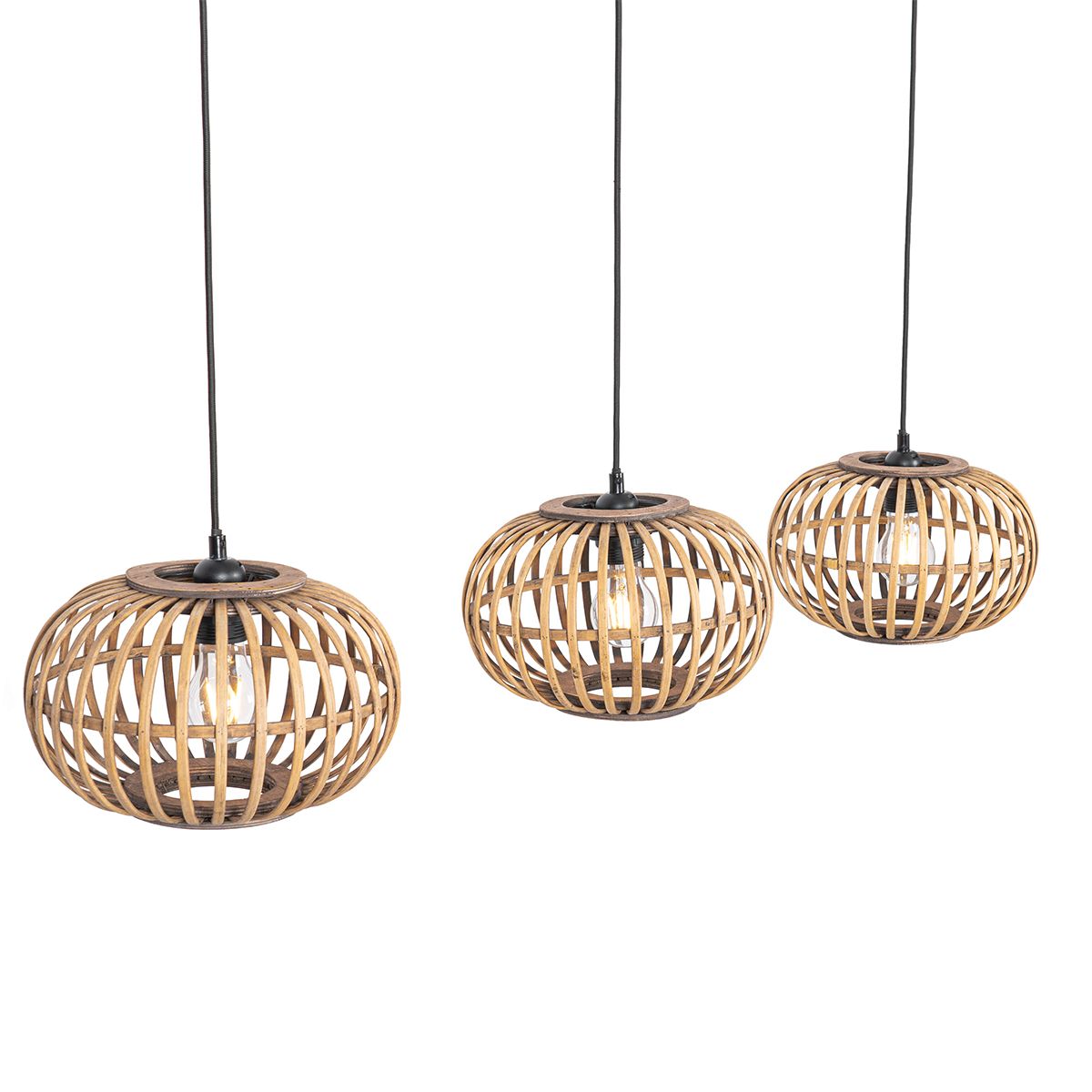 Oosterse hanglamp bamboe 3-lichts langwerpig - Amira