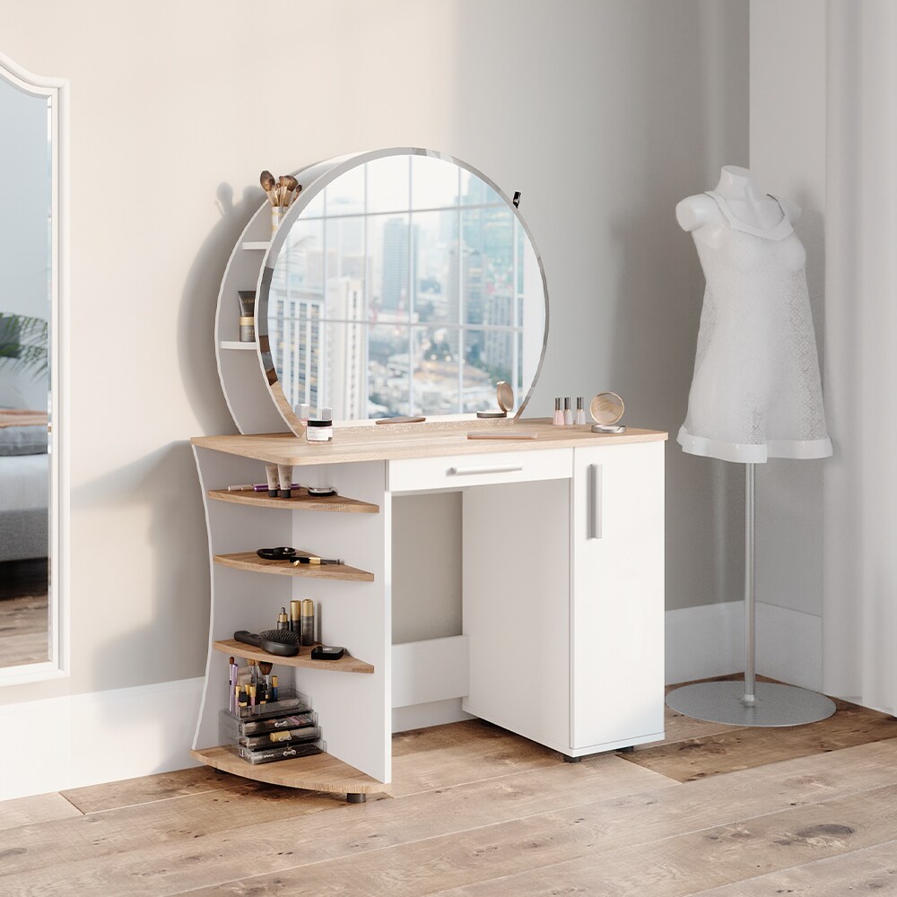 Vicco Schminktisch Frisiertisch Kosmetiktisch Almina Weiß Sonoma Schminkspiegel 100x143 modern Schlafzimmerkommode Schminkkommode Schublade Frisierkommode Make-Up-Tisch