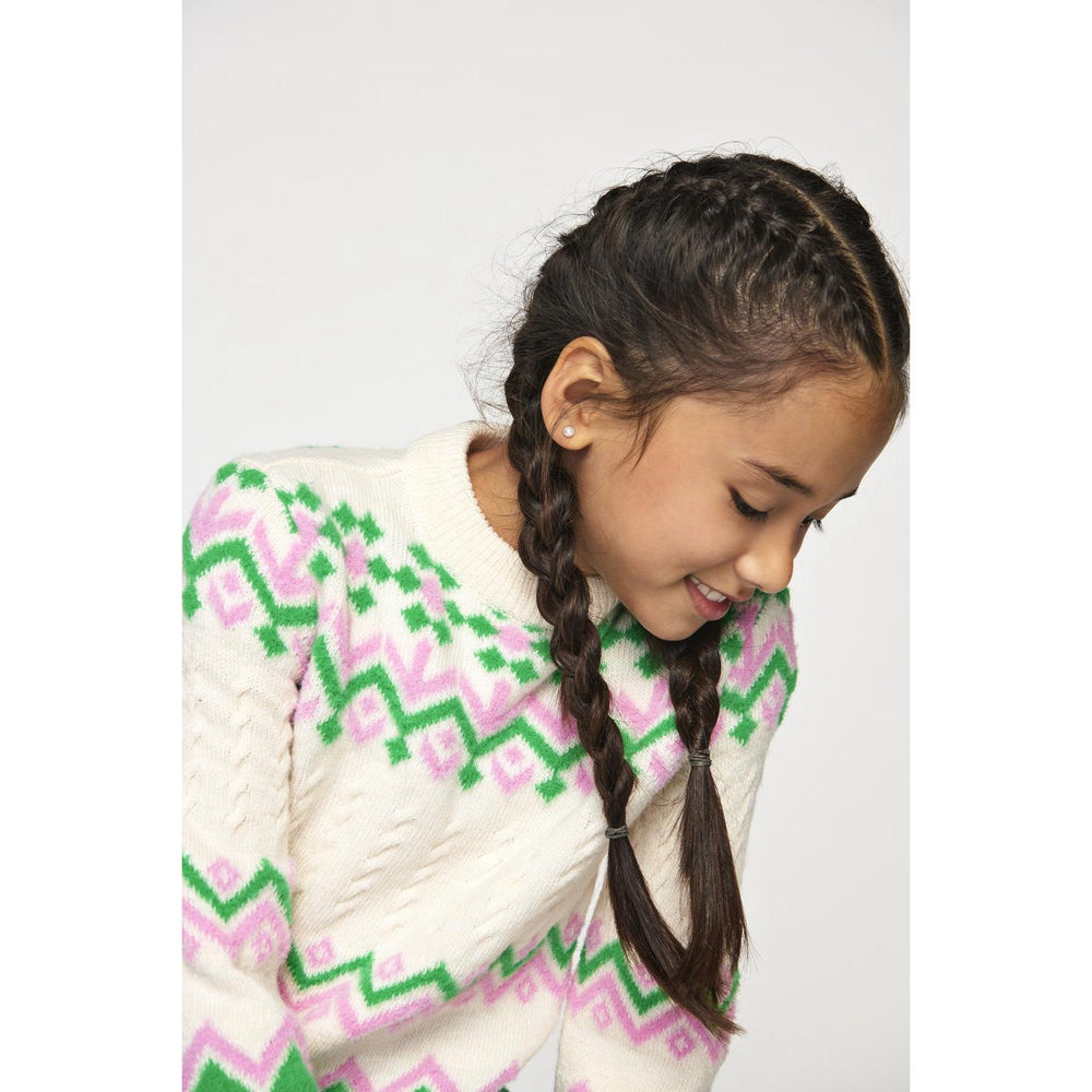 Køb kids ONLY Cloud Dancer Bonbon/Island Green Annabelle Pullover Strik