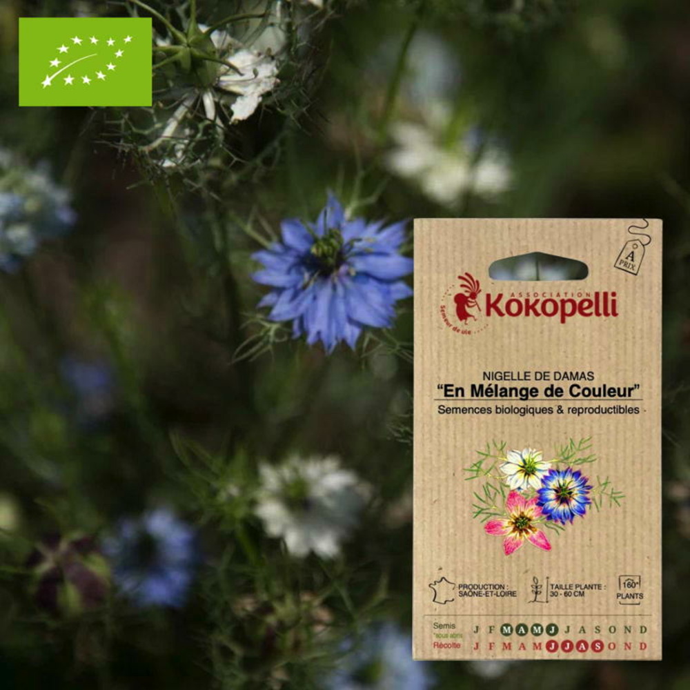 Sachet de graines bio à semernigelle de damas en mélange de couleur