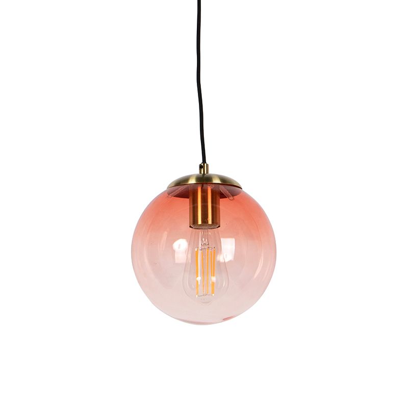 Art deco hanglamp messing met roze glas 20 cm - Pallon
