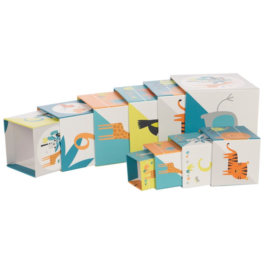 Jouet 1er âge cubes à empiler Crazy Jungle - Ecru