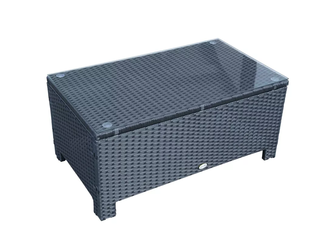 Table basse de jardin plateau verre trempé 5 mm rotin tressé 85 x 50 x 39cm Max. 50 kg noir