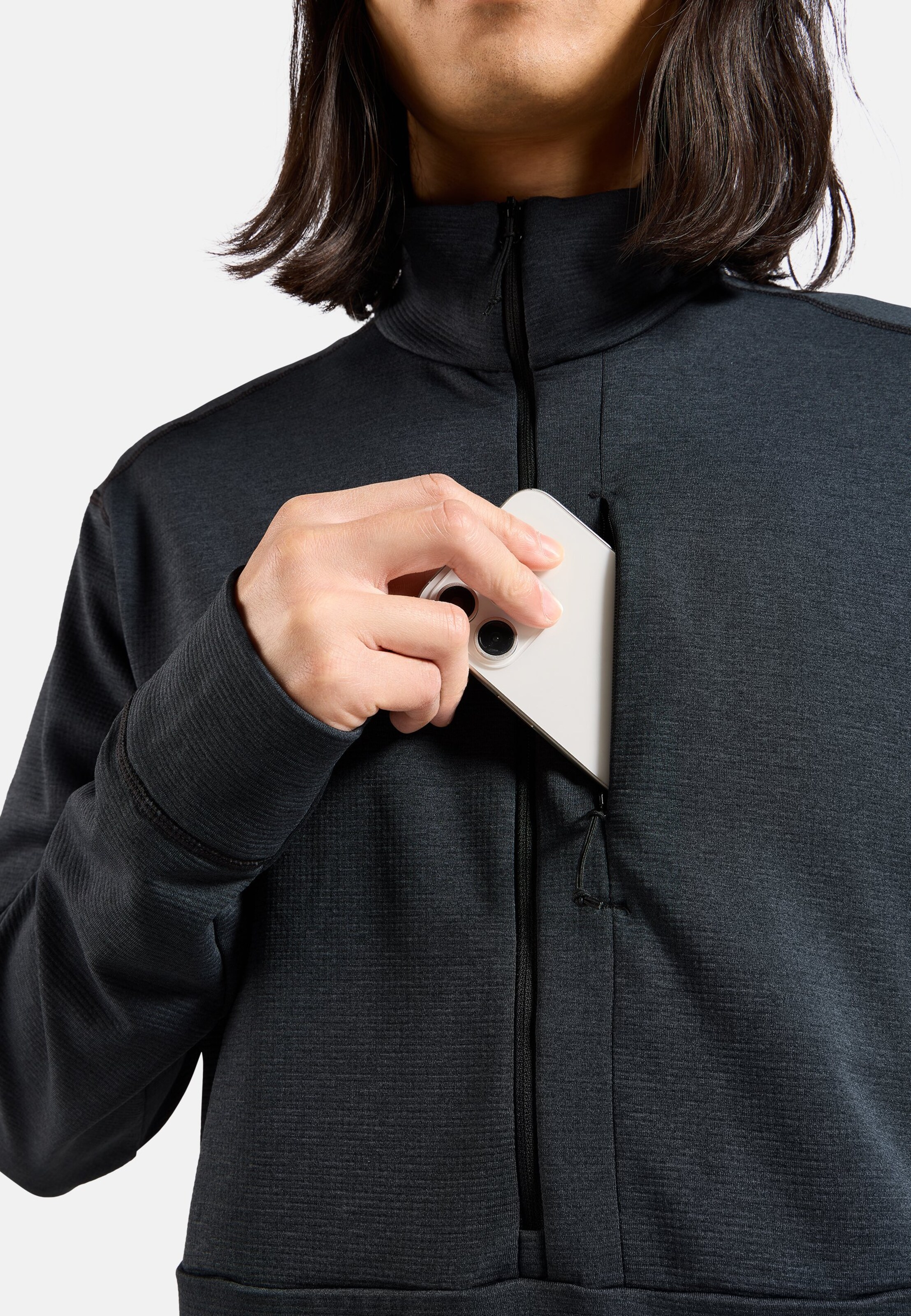 Essentials Multisport Mid Layer aus Grid-Fleece mit Halbreissverschluss in black melange