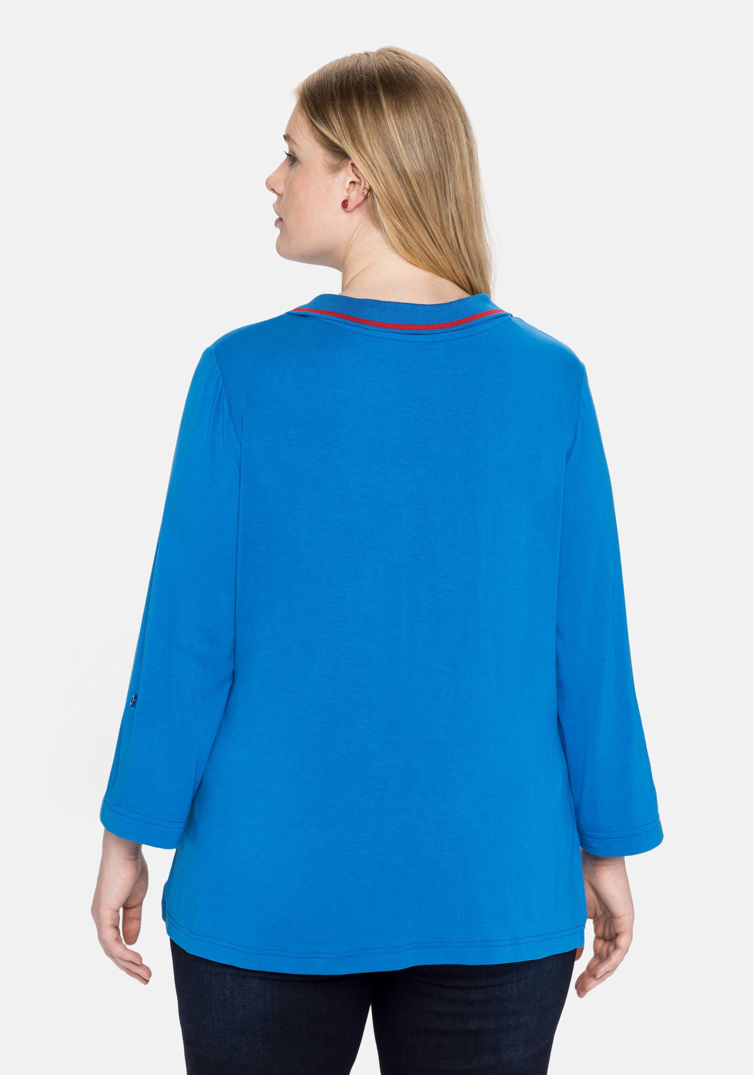Poloshirt mit farbigen Akzenten und 7/8-Ärmel