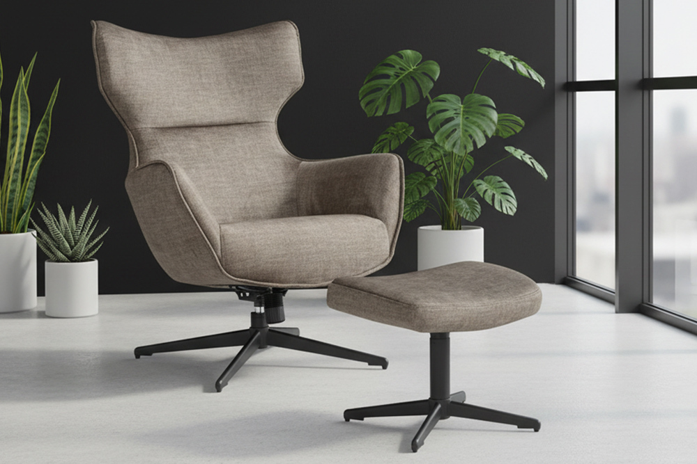 Design Hocker VOGUE 45cm taupe Samt drehbar schwarze Metallbeine Fußhocker