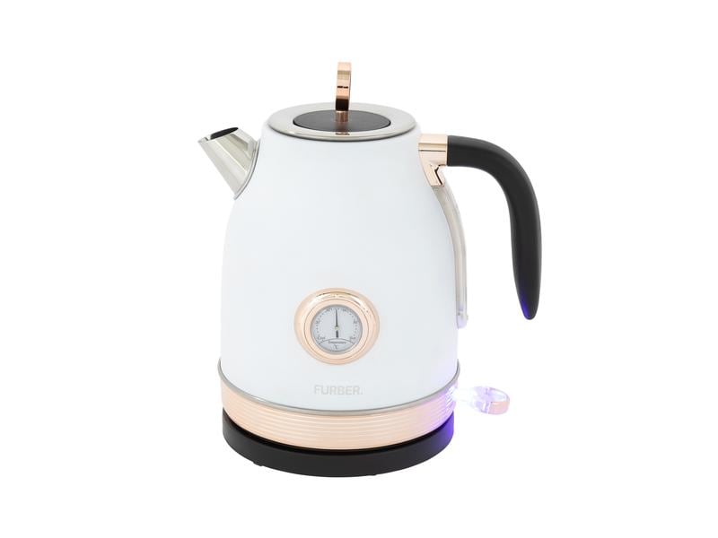 FURBER Wasserkocher Monroe 1.7 l, Rosegold/Weiss Wasserkocher mit 360°-Sockel mit Kabelaufwicklung