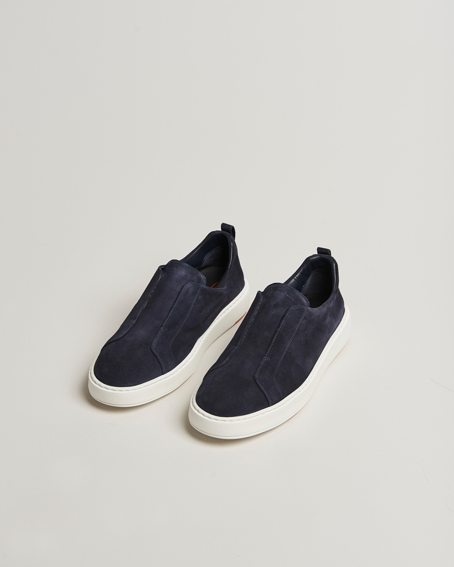 Santoni Cleanic No Lace Sneakers Navy Suede