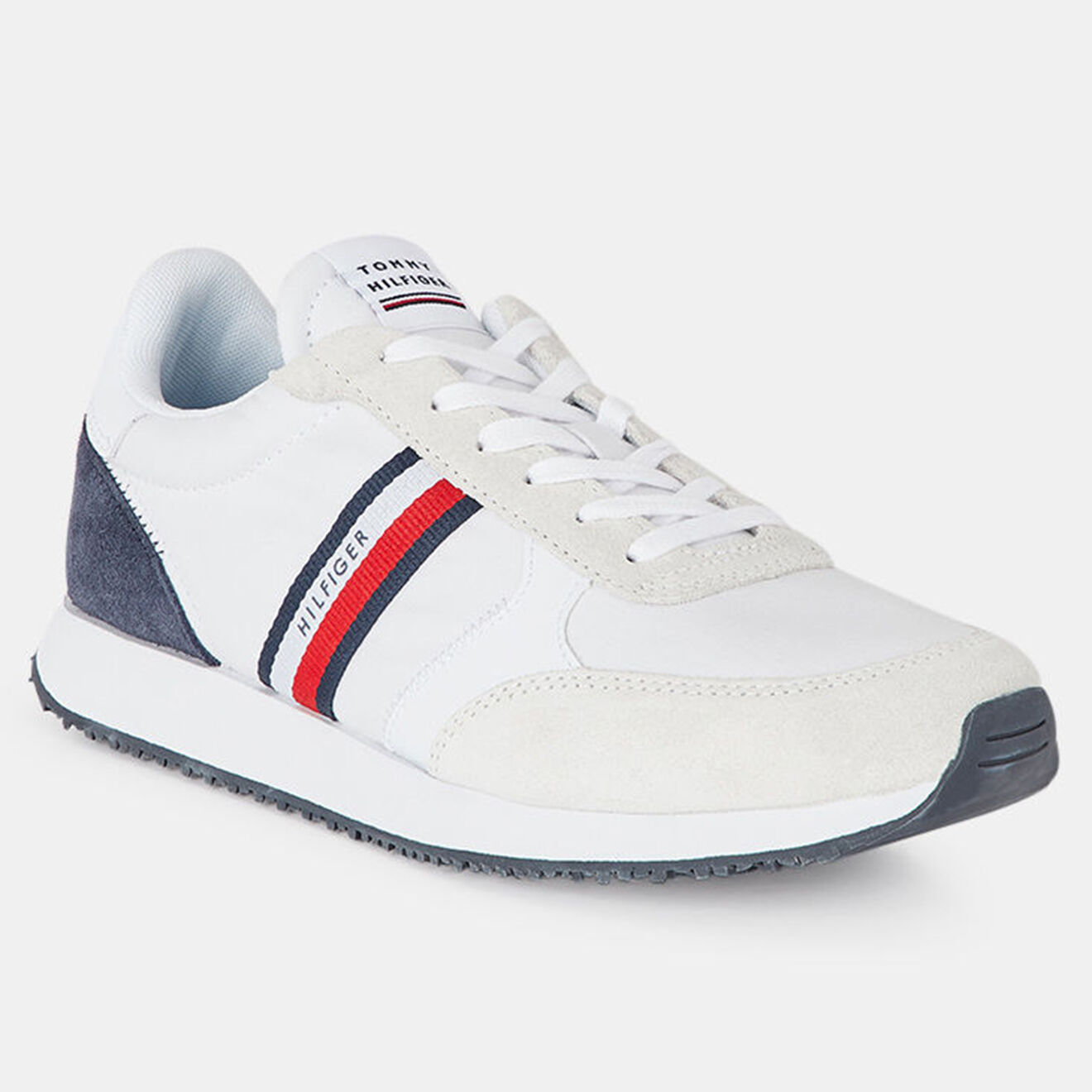 Tommy Hilfiger Baskets running en Velours de Cuir & Coton Mix Matières blanches